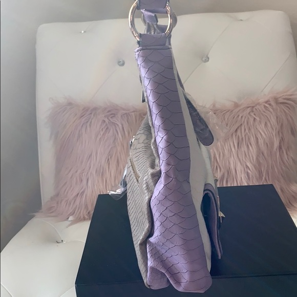 NWT GUESS Purple Multi Croc Texture Hobo Handbag - Picture 6 of 9